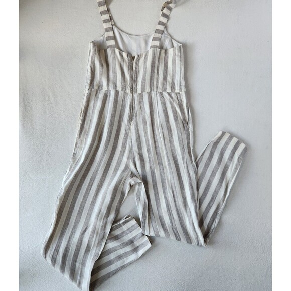 Linen Jumpsuit by Flavia Aranha Wide Stripe Overalls Beige Minimal Neutral Beach - Picture 2 of 12